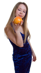 beautiful girl with orange grapefruit