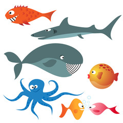 Set of various sea animals