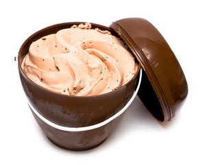 Chocolate  ice-cream in basket on white background