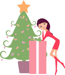 Christmas tree and girl