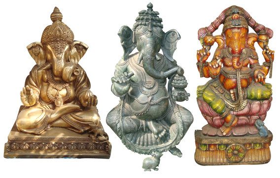 Indian Lord Ganesha - Hindu God Golden Sculpture & Statues