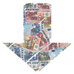 grunge down euros arrow