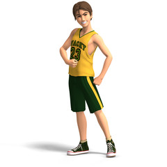 young manga character in basketball clothes.With Clipping Path
