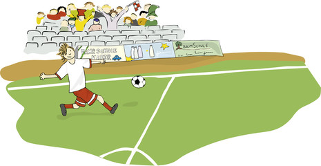 Fototapeta premium Fußballer auf dem Spielfeld schießt den Ball