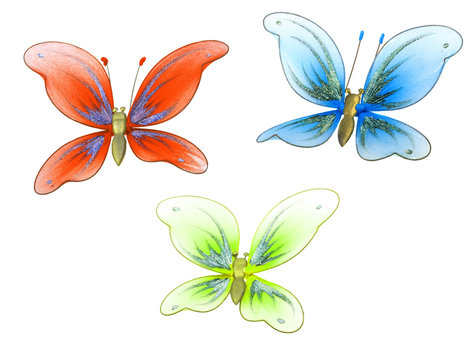 Set of butterfly decoration toy isolated on white