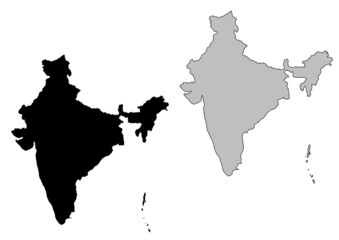 India map. Black and white. Mercator projection.