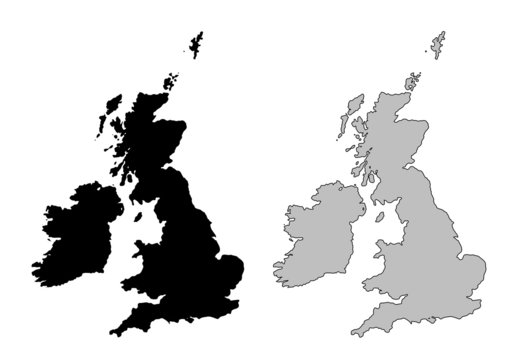 United Kingdom map. Black and white. Mercator projection.