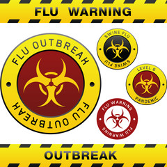 Swine flu pandemic outbreak warning with biohazard symbol