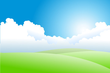 Obraz premium blue sky on green hills