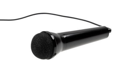 Black microphone with cable isolated over white background