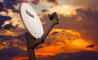 TV satellite dish over sunset sky - obrazy, fototapety, plakaty