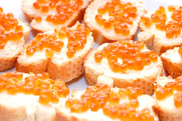 Close up of sandwiches with red caviar