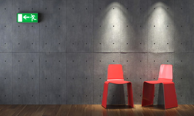 interior design modern red cahirs on concrete wall