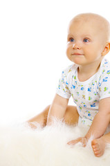 Portrait of sweet little baby boy on white background