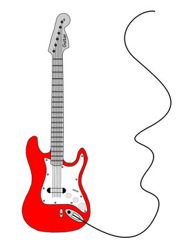 Red vector electrical guitar with wire