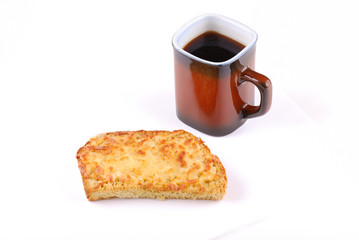 Sandwich with cheese for fast meal or a breakfast from coffee.