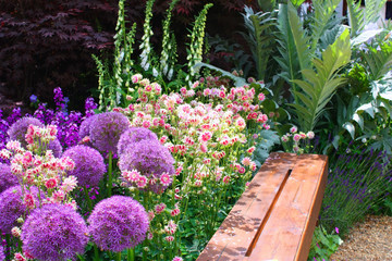 Flowers and bench