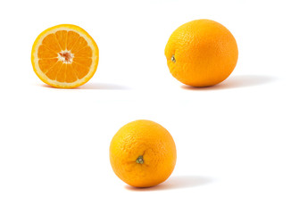 Different angels of oranges isolated on white background.
