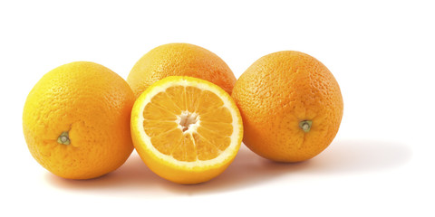 Group or oranges isolated on white background.