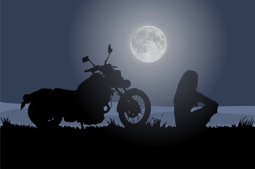 motociclista al chiaro di luna - obrazy, fototapety, plakaty
