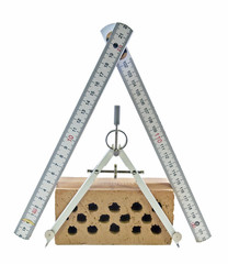 Ziegel - Zirkel -Meterstab - weiss