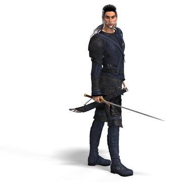 Fantasy Style Fighter with Sword. With Clipping Path