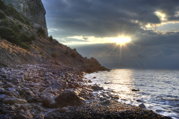 The night coastline and mountains