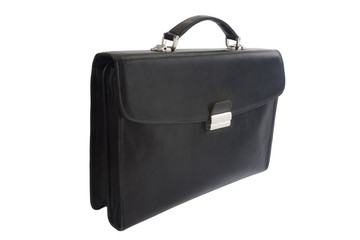 Black leather briefcase isolated on white background