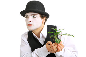 crazy gardener mime. Studio isolated shot