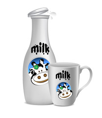 Milk bottle and mug