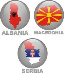 maps and flags of Albania,Macedonia,Serbia