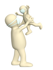 Family in protective masks