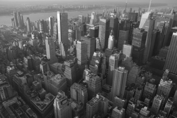 Skyline New York taken from helicopter b/w