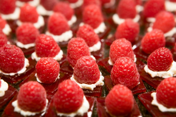 Raspberry cakes served on a plate.