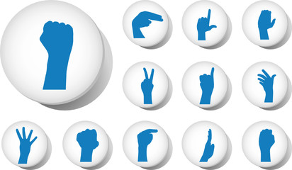 Hand set. Set of 12 round vector buttons for web