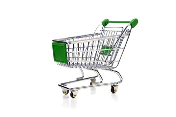 green shopping cart over white background