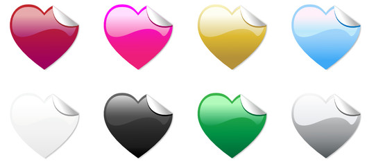 Set of 8 colored hearts stickers, totally editable