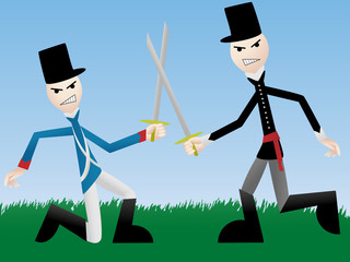 Soldiers fighting with swords