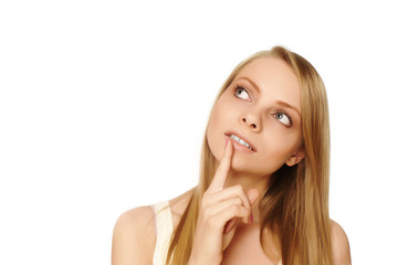 Fototapeta premium Girl looking at blank space - Close up portrait of a beautiful f