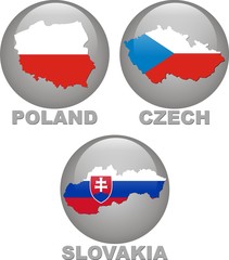 maps and flags of Poland,Czech,Slovakia