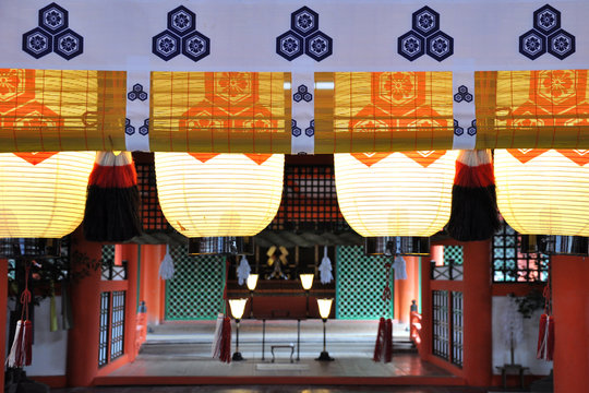Paper lanterns in a japanese shrine