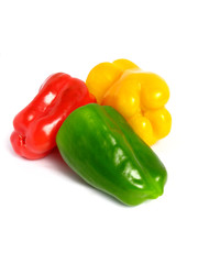 Three color peppers, on white background