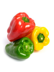 Three color peppers, on white background