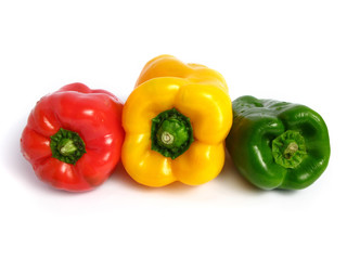 Three color peppers, on white background