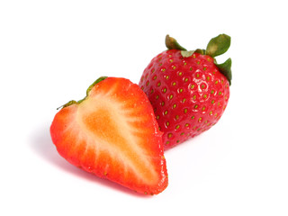 Strawberry cut in half on white background