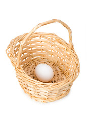 Basket with one egg isolated on white