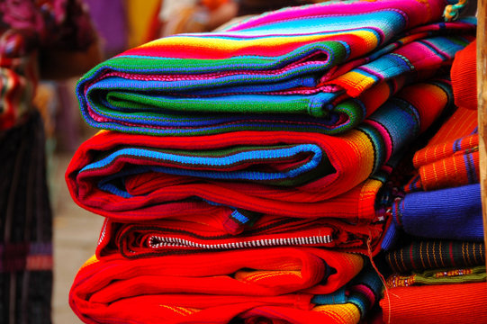 Brightly colored Mayan textiles in the market