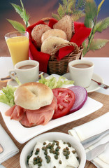 Mmmmm! What a start - smoked salmon bagel, coffee & OJ
