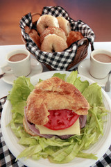 Early cranking with a croissant, deli meats and swiss cheese