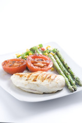 steak barbecued chicken with vegetables